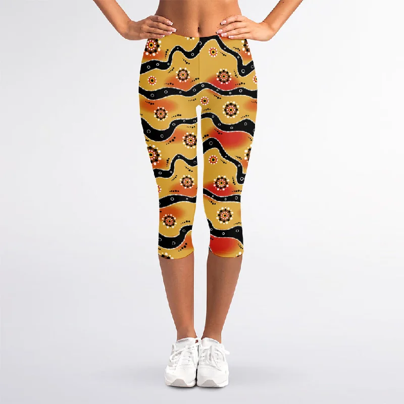 Australian Aboriginal Pattern Print Women's Capri Leggings