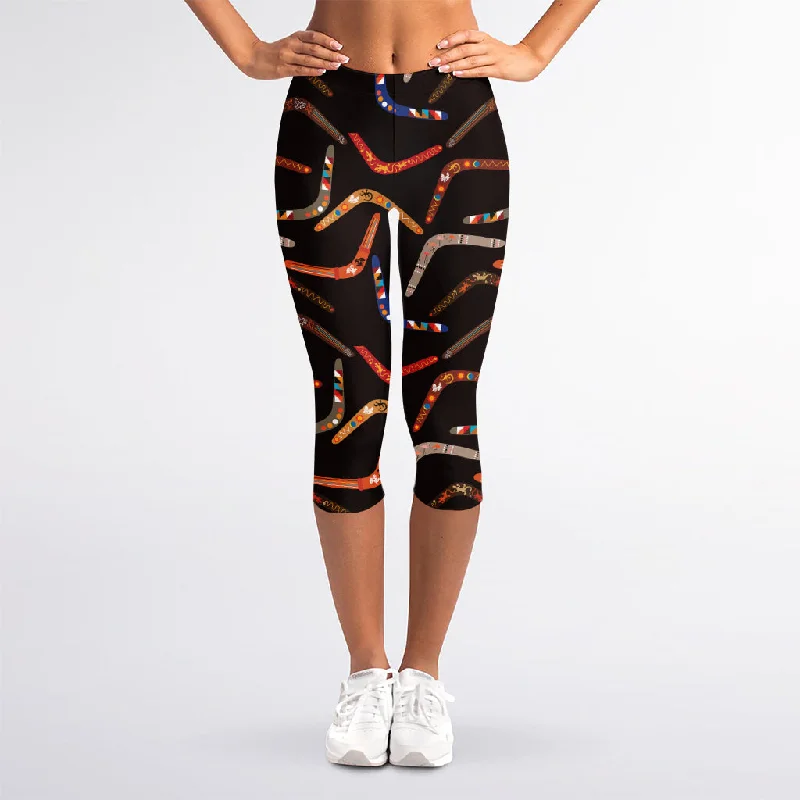 Australian Boomerang Pattern Print Women's Capri Leggings