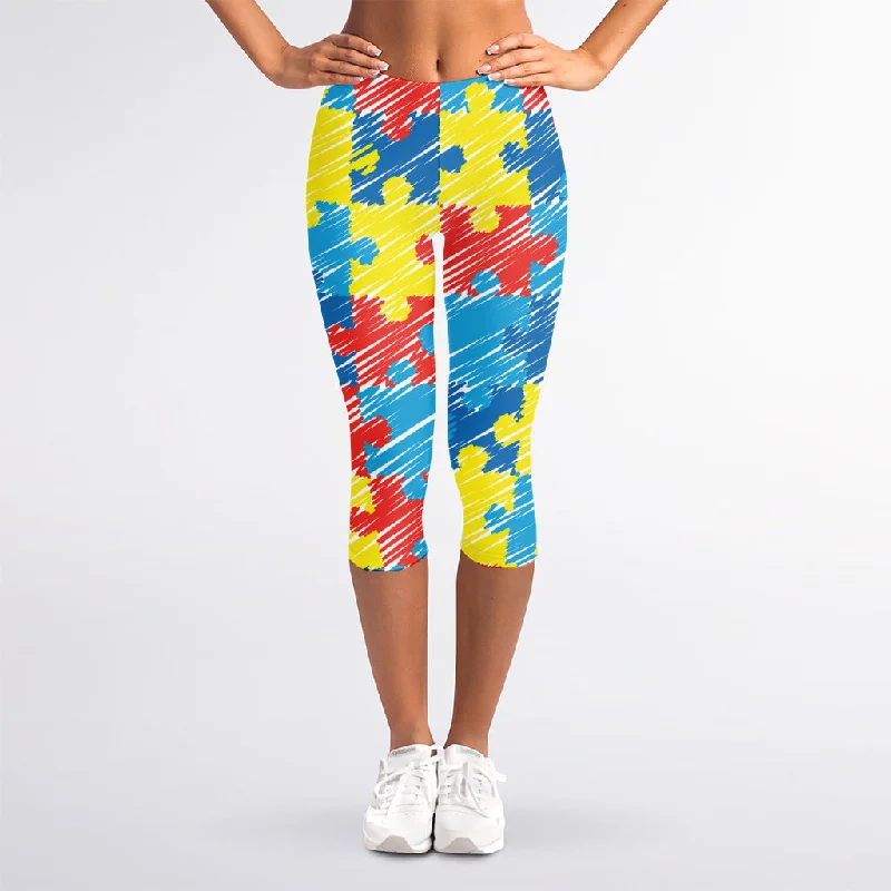 Autism Awareness Drawing Puzzle Print Women's Capri Leggings