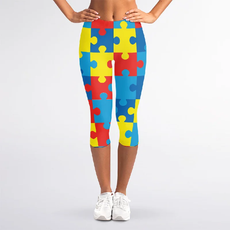 Autism Awareness Pattern Print Women's Capri Leggings