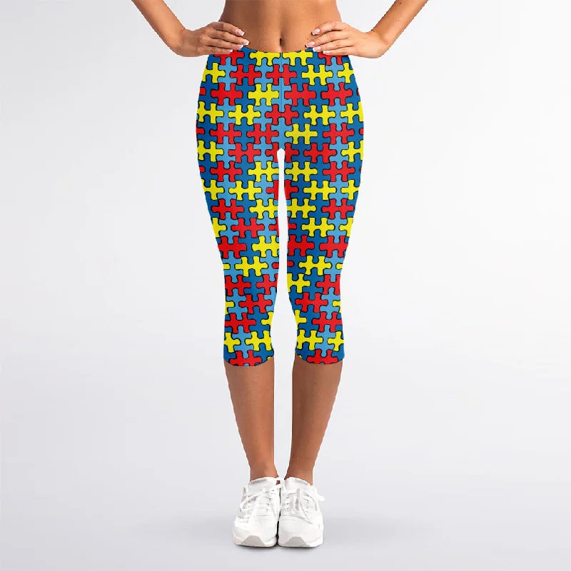 Autism Awareness Puzzle Print Women's Capri Leggings