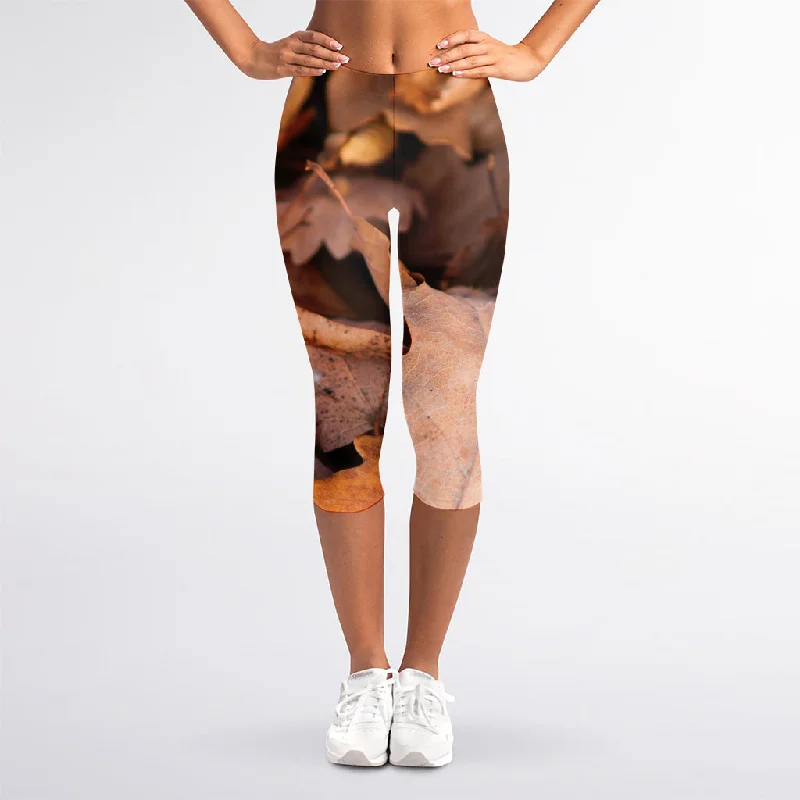 Autumn Oak leaf Print Women's Capri Leggings