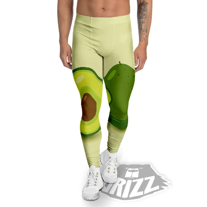 Avocado Green Print Men's Leggings