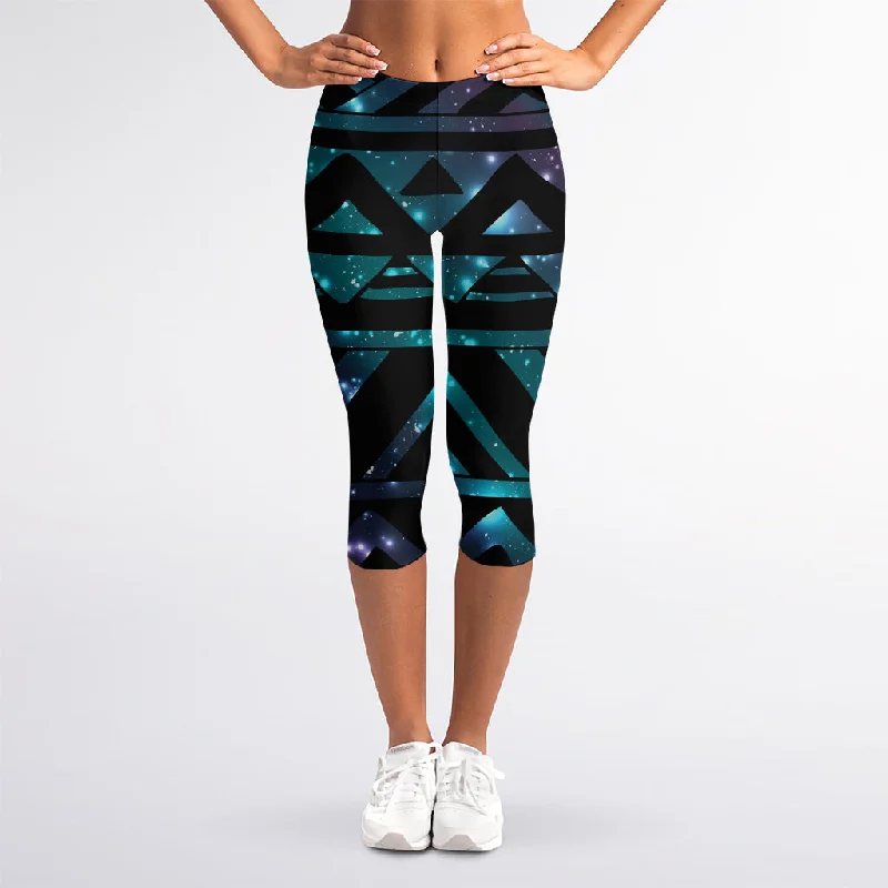 Aztec Tribal Galaxy Pattern Print Women's Capri Leggings