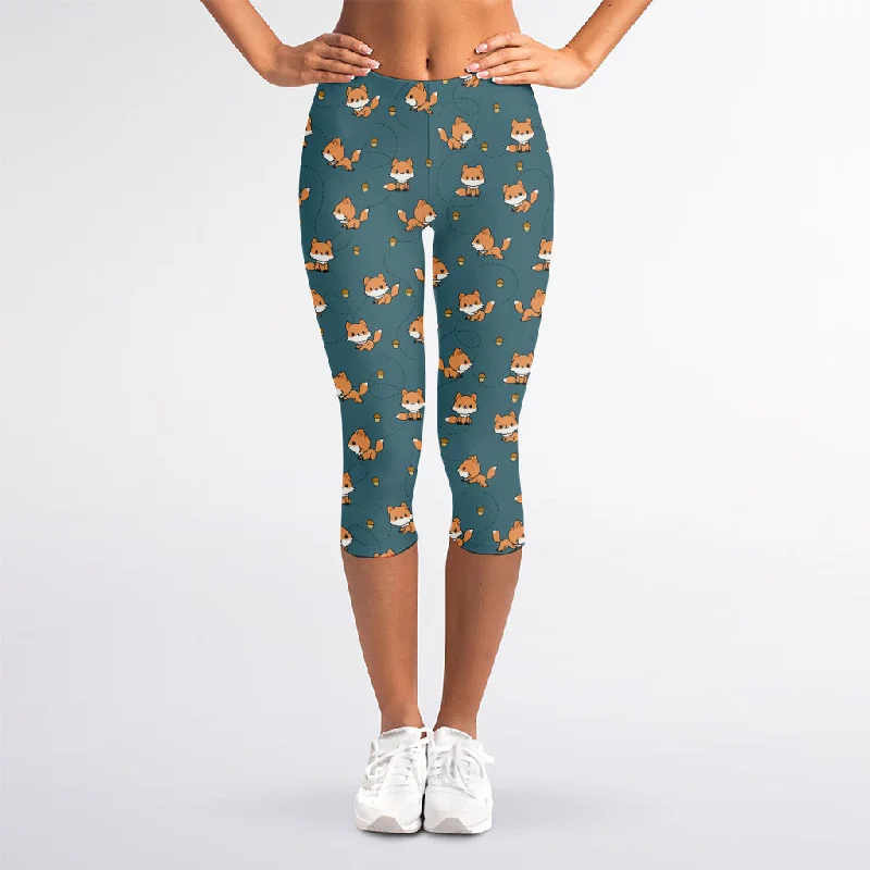 Baby Fox Pattern Print Women's Capri Leggings