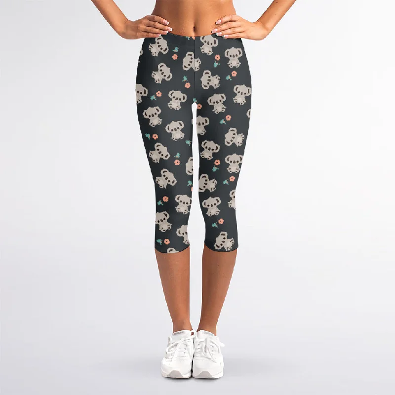 Baby Koala And Floral Pattern Print Women's Capri Leggings