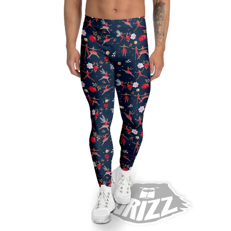 Ballet Floral Print Pattern Men's Leggings