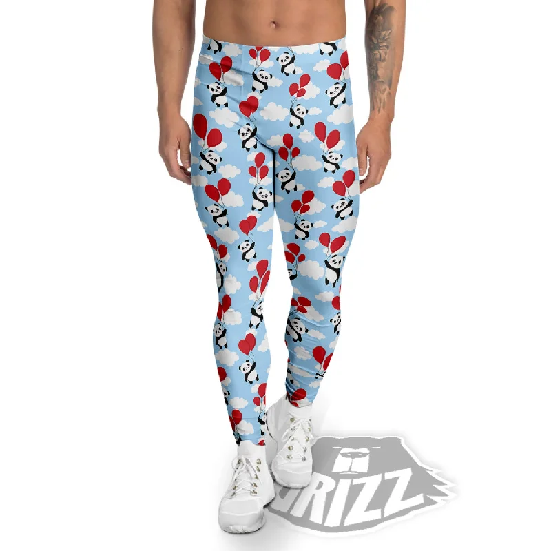 Balloon And Cute Panda Print Pattern Men's Leggings