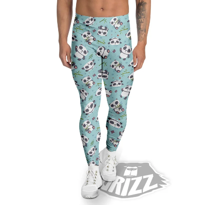 Bamboo And Cute Panda Print Pattern Men's Leggings