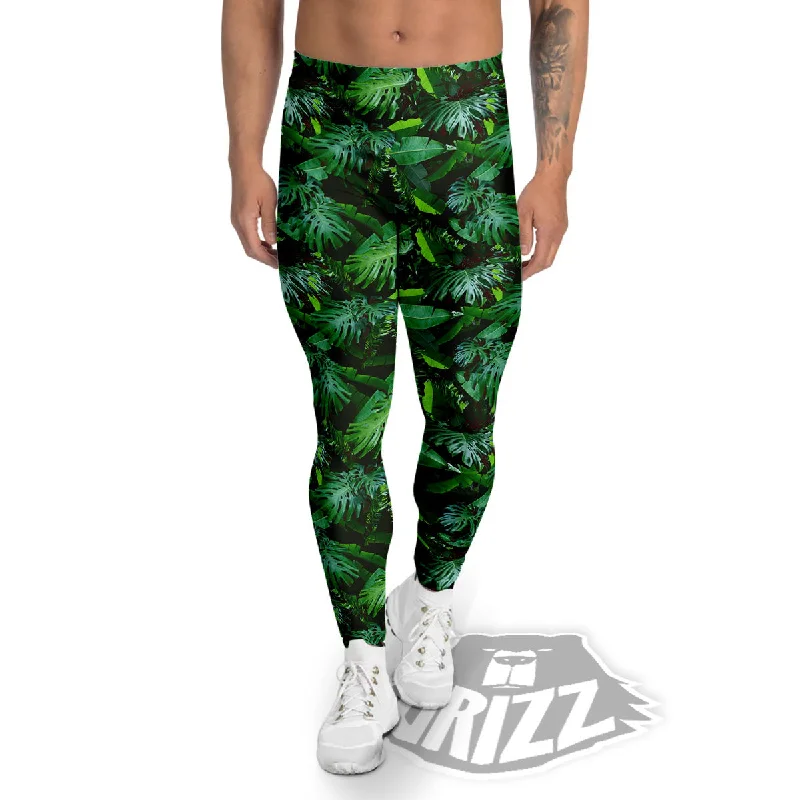 Banana Palm Leaf Green Tropical Print Men's Leggings