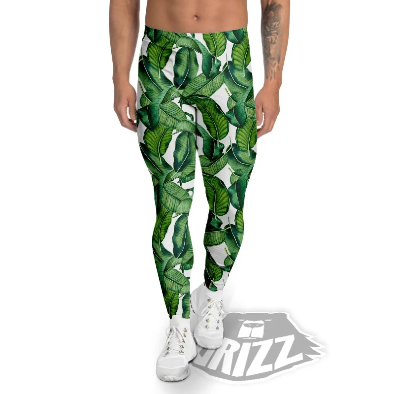 Banana Tropical Green Print Pattern Men's Leggings