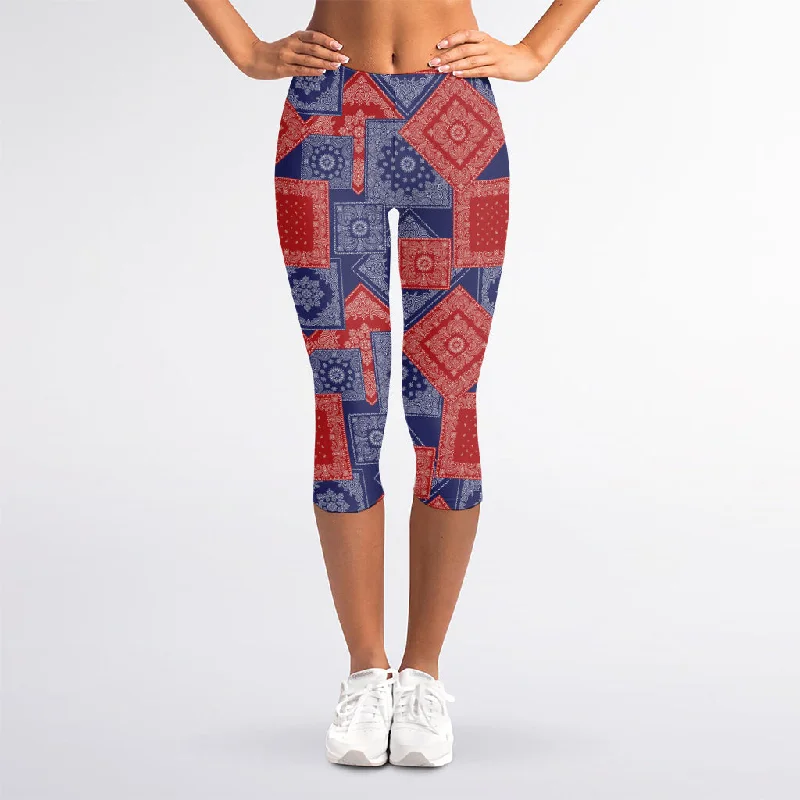 Bandanna Patchwork Pattern Print Women's Capri Leggings