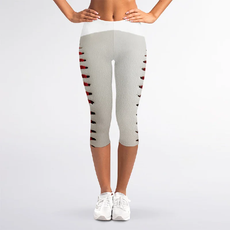 Baseball Stitching Print Women's Capri Leggings