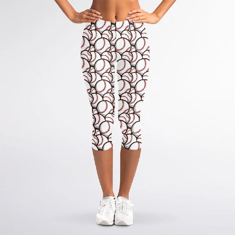 Baseballs Pattern Print Women's Capri Leggings