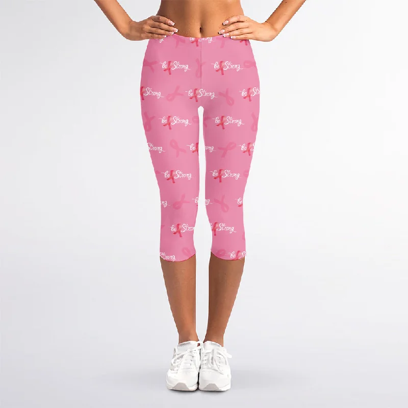 Be Strong Breast Cancer Pattern Print Women's Capri Leggings