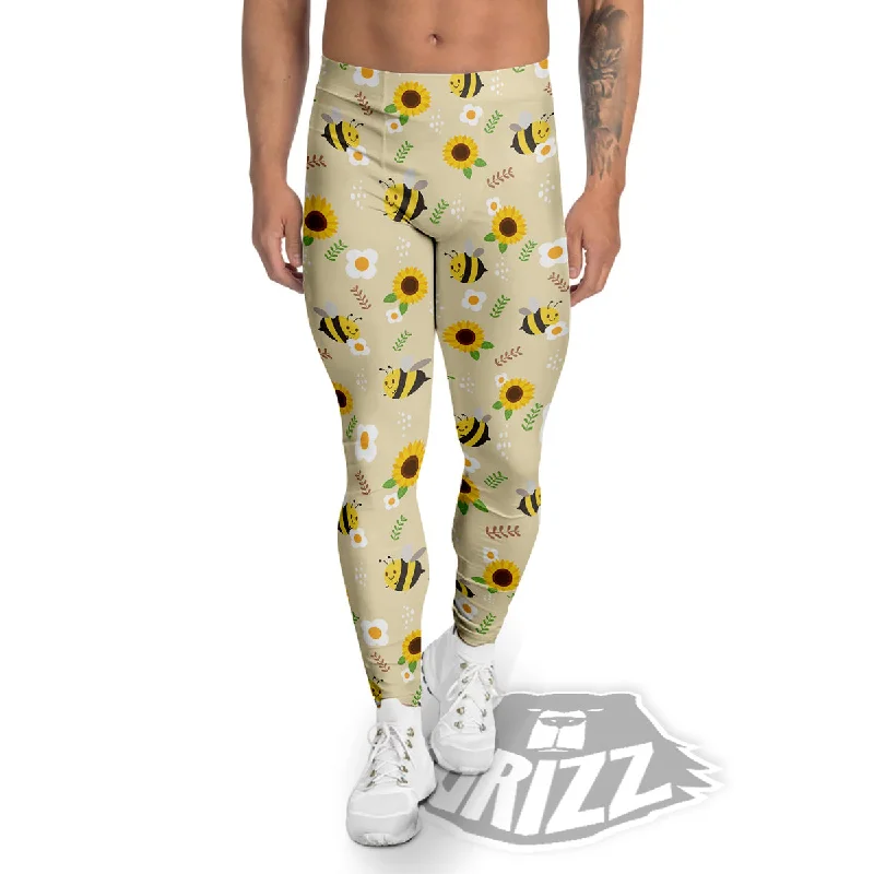 Bee Cute Cartoon Print Pattern Men's Leggings