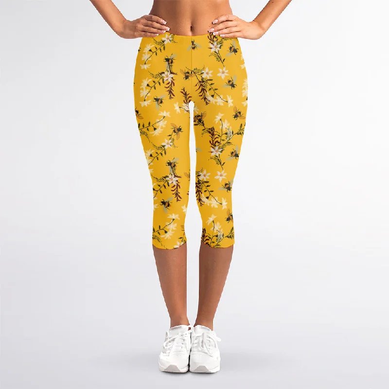 Bee Drawing Pattern Print Women's Capri Leggings