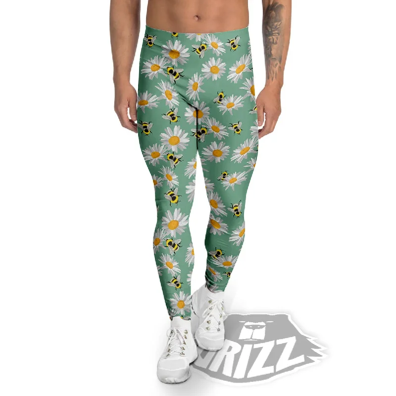 Bee Flower Print Pattern Men's Leggings