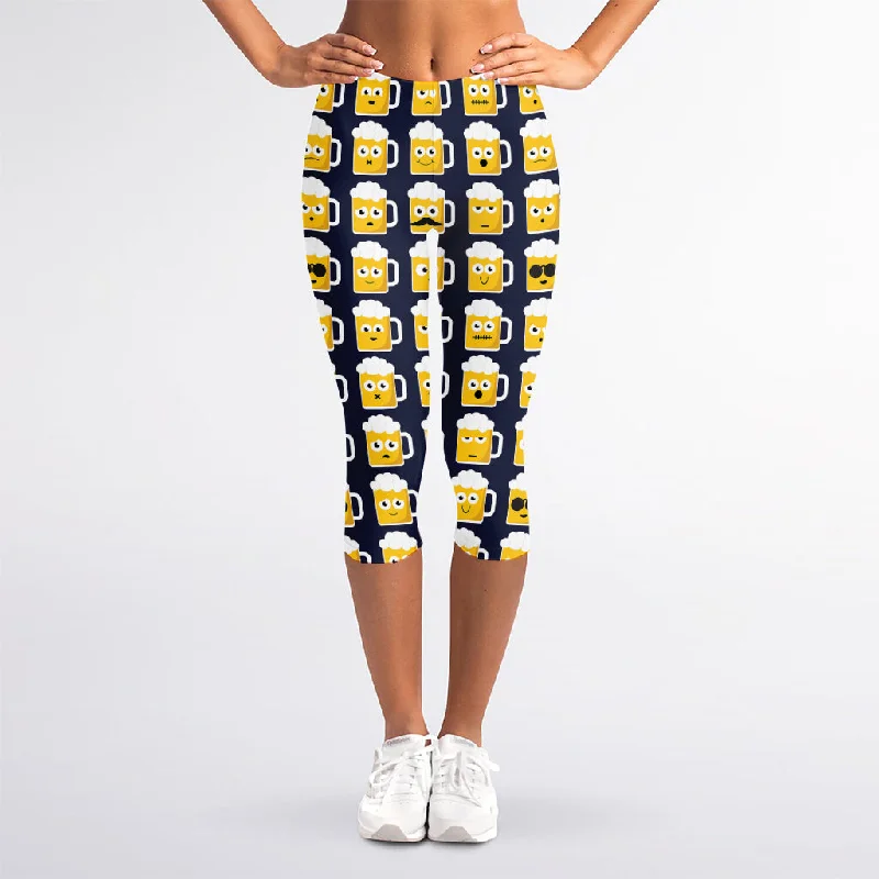 Beer Emoji Pattern Print Women's Capri Leggings