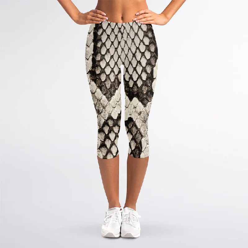 Beige Snakeskin Print Women's Capri Leggings