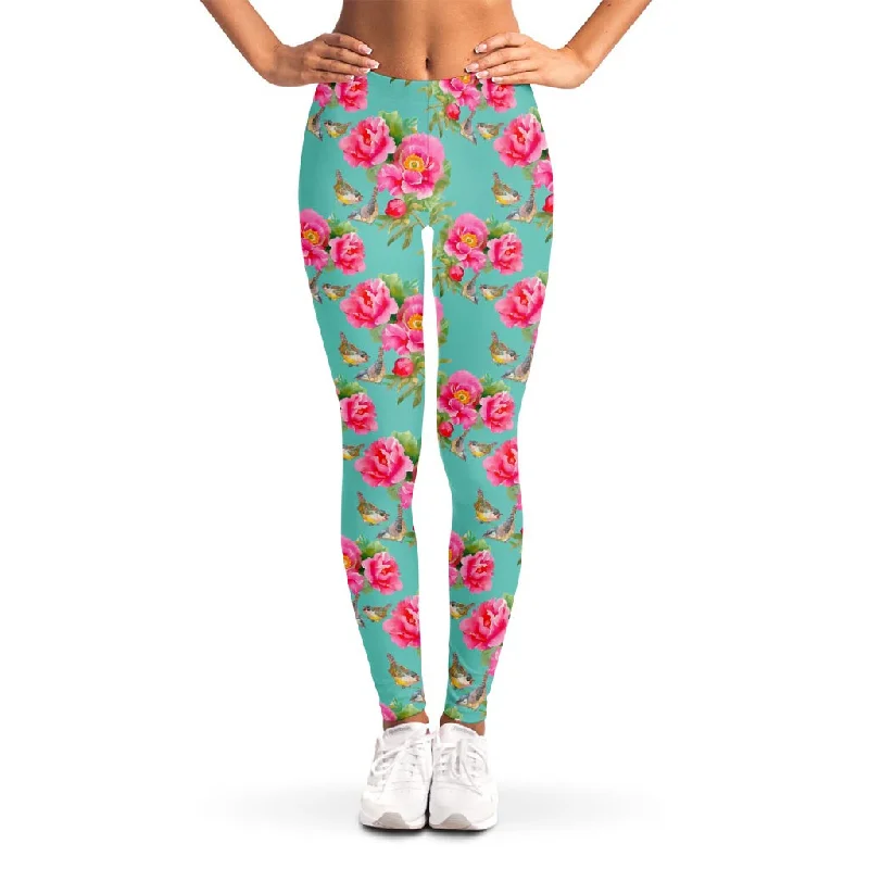 Bird Pink Floral Flower Pattern Print Women's Leggings