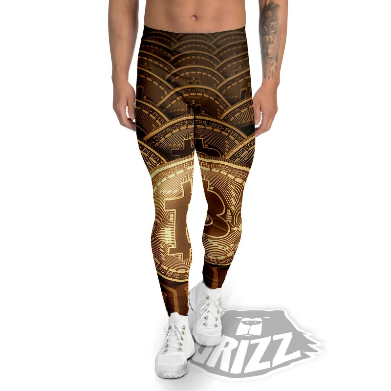 Bitcoin Symbol Gold Print Men's Leggings