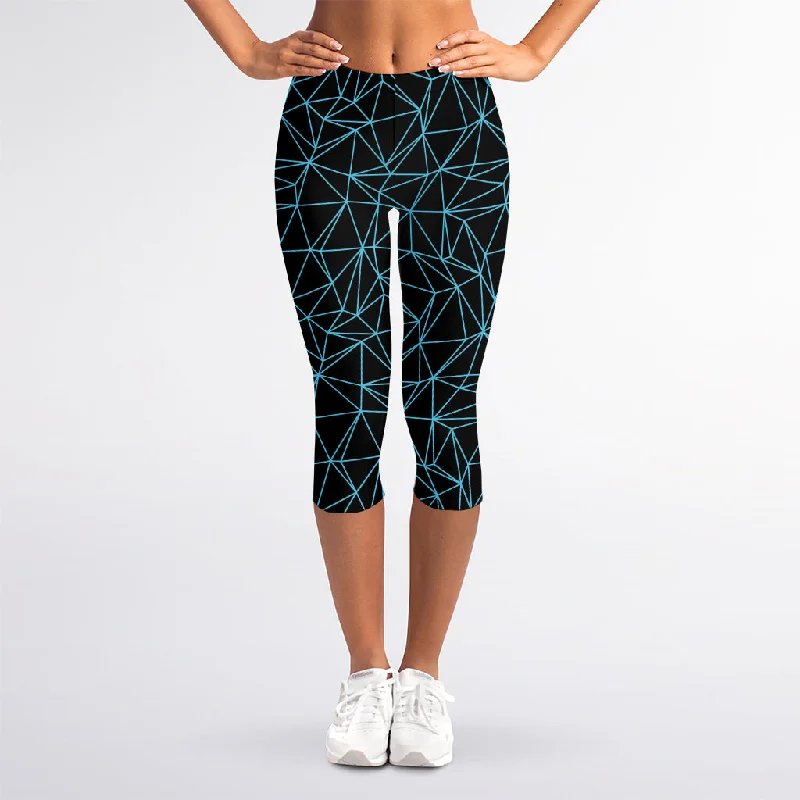 Black And Blue Geometric Mosaic Print Women's Capri Leggings