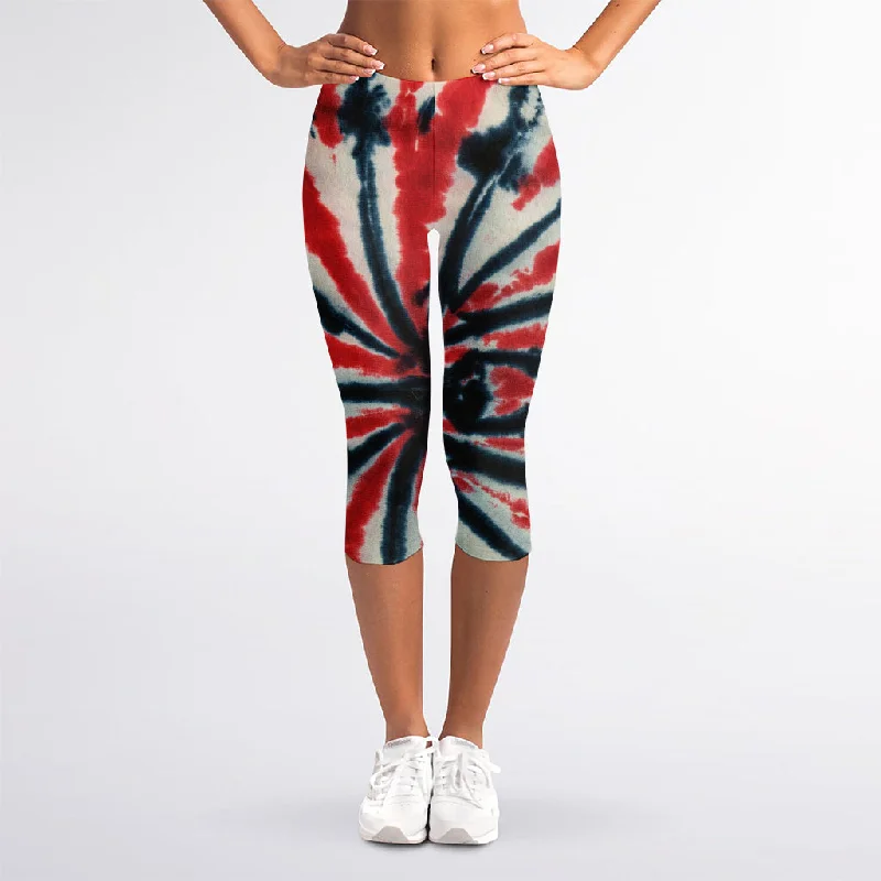 Black And Red Spider Tie Dye Print Women's Capri Leggings