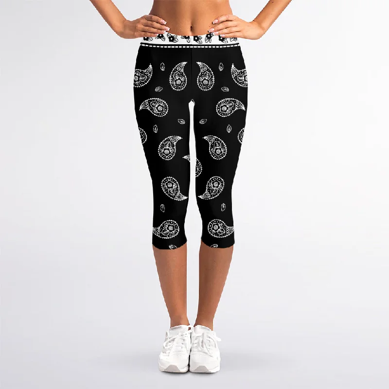 Black And White Bandana Print Women's Capri Leggings