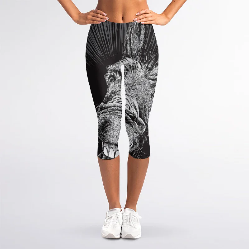 Black And White Crazy Donkey Print Women's Capri Leggings