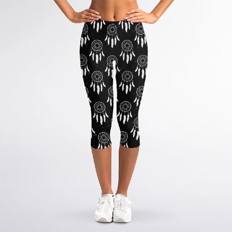 Black And White Dream Catcher Print Women's Capri Leggings