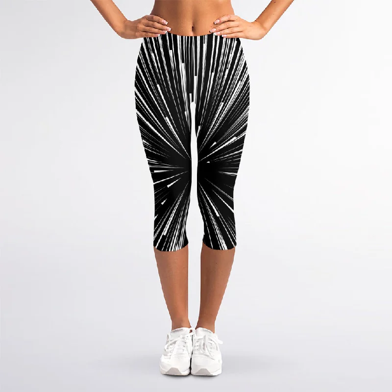 Black And White Hyperspace Print Women's Capri Leggings