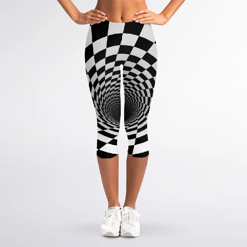 Black And White Hypnotic Illusion Print Women's Capri Leggings