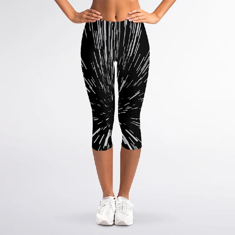 Black And White Lightspeed Print Women's Capri Leggings