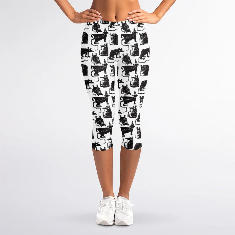 Black And White Rat Pattern Print Women's Capri Leggings