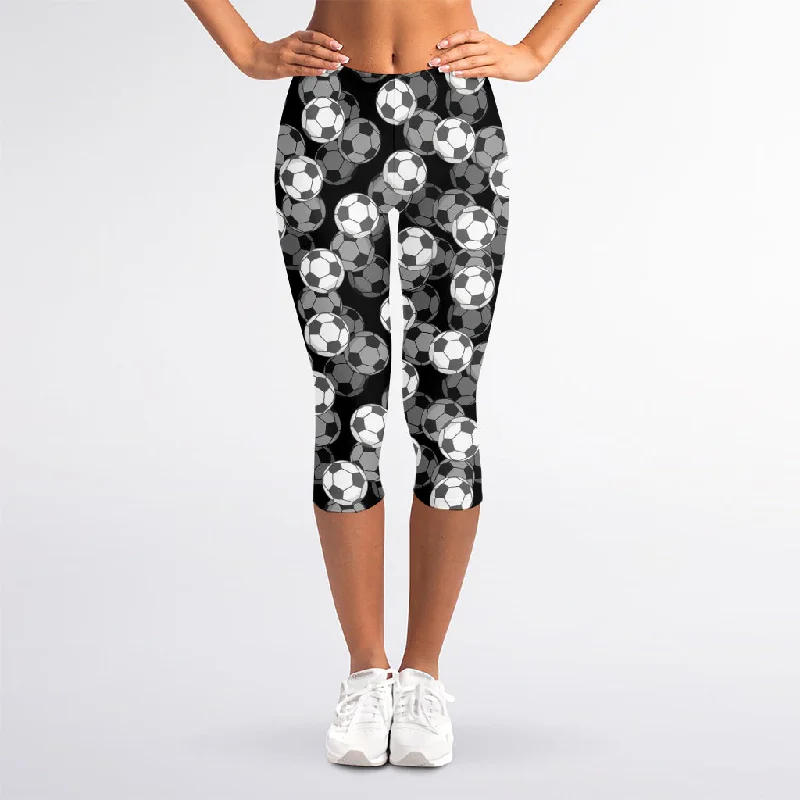 Black And White Soccer Ball Print Women's Capri Leggings