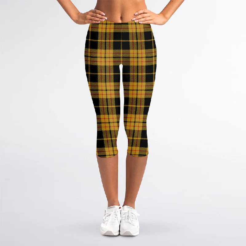 Black And Yellow Tartan Pattern Print Women's Capri Leggings