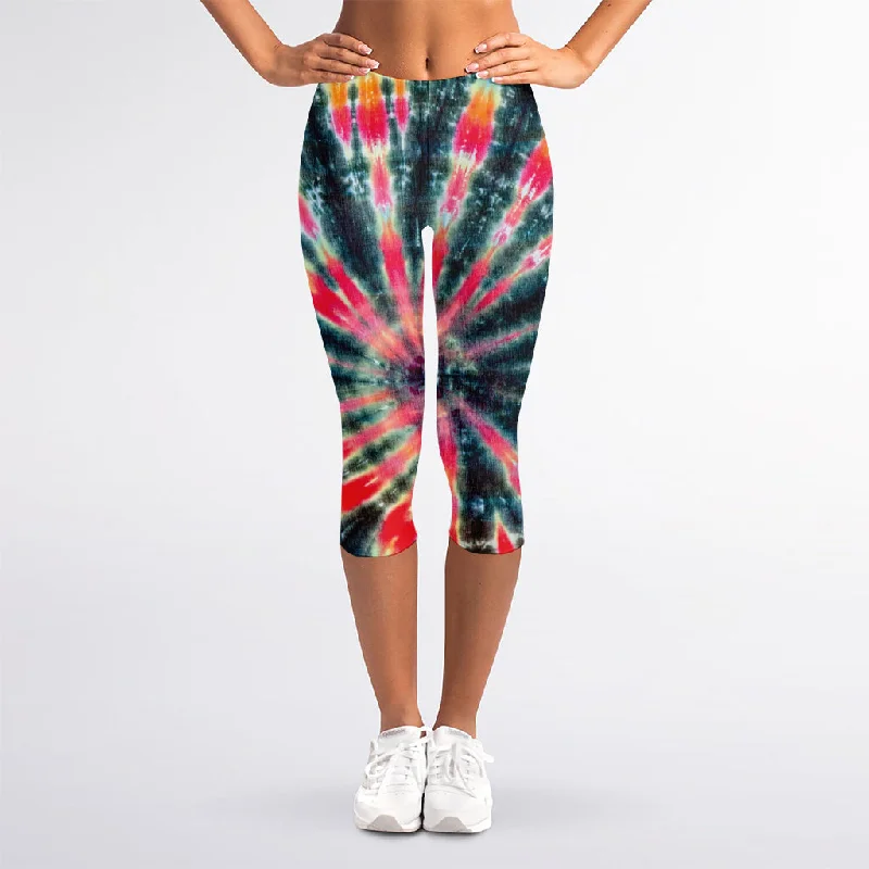 Black Backed Tie Dye Print Women's Capri Leggings