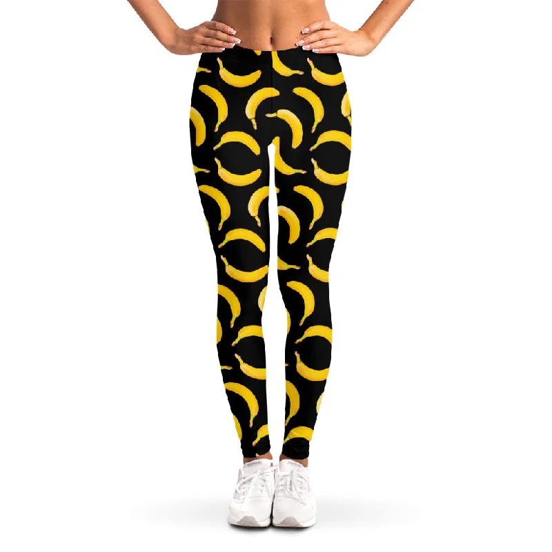 Black Banana Pattern Print Women's Leggings