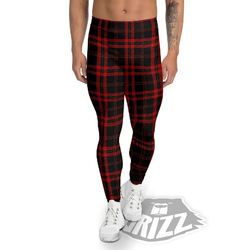 Black Green And Red Tartan Print Pattern Men's Leggings