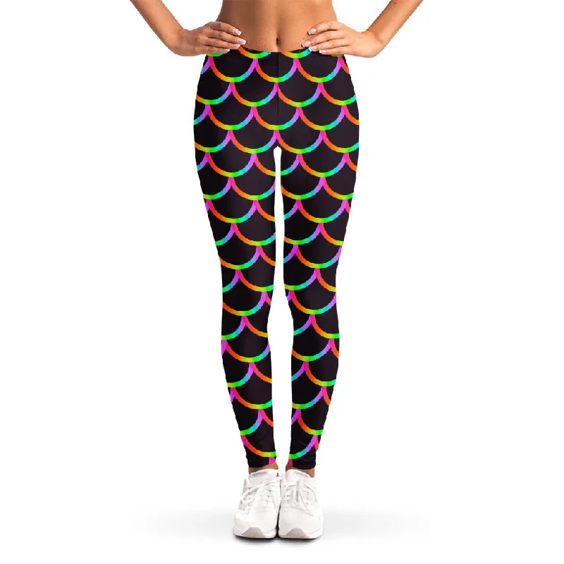 Black Mermaid Scales Pattern Print Women's Leggings