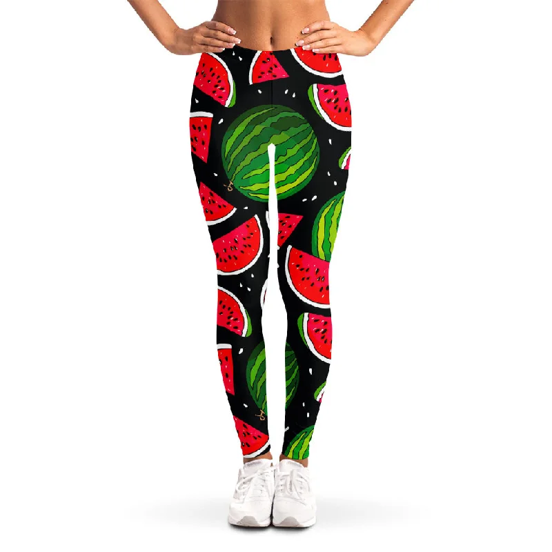 Black Watermelon Pieces Pattern Print Women's Leggings