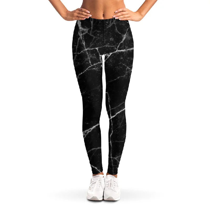 Black White Grunge Marble Print Women's Leggings