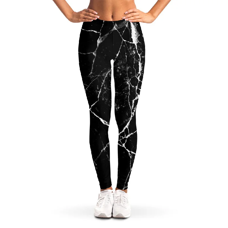 Black White Natural Marble Print Women's Leggings