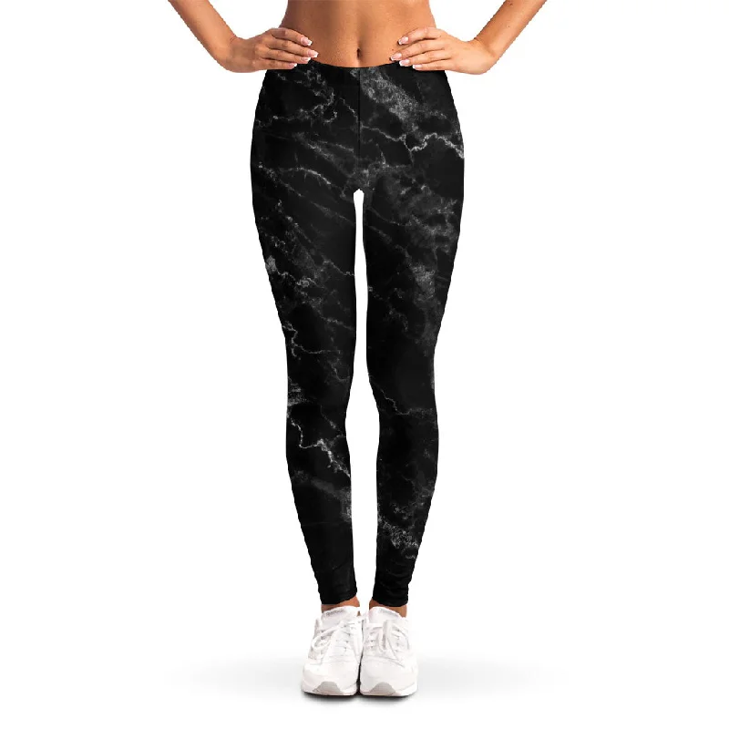 Black White Smoke Marble Print Women's Leggings