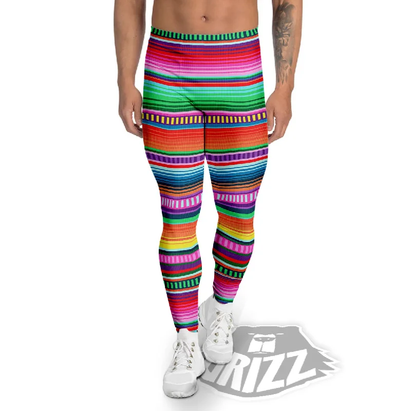 Blanket Stripe Ethnic Serape Print Men's Leggings