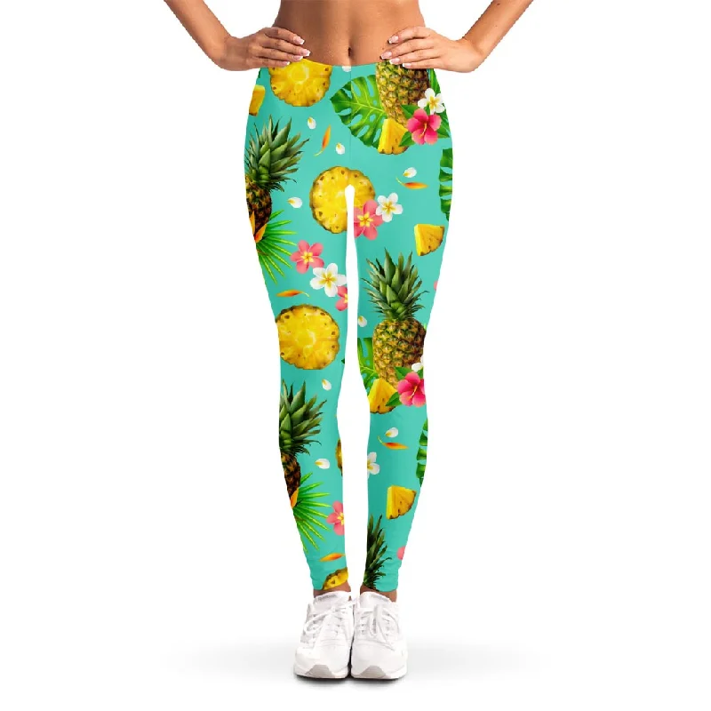 Blue Aloha Pineapple Pattern Print Women's Leggings