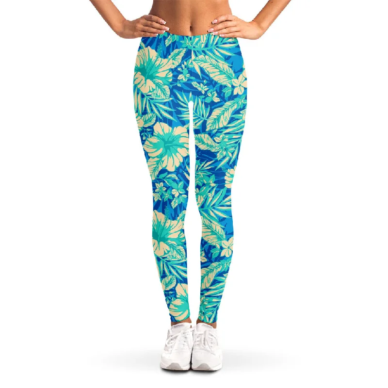 Blue Blossom Tropical Pattern Print Women's Leggings