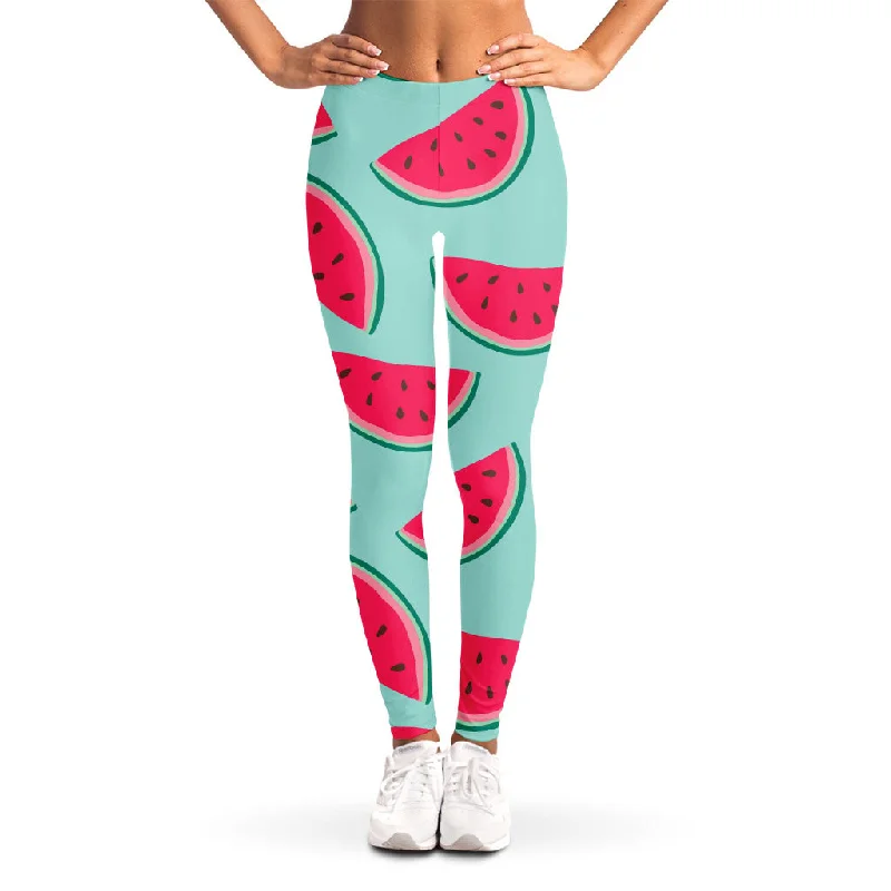 Blue Cute Watermelon Pattern Print Women's Leggings