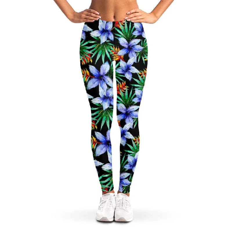 Blue Hawaiian Wildflowers Pattern Print Women's Leggings